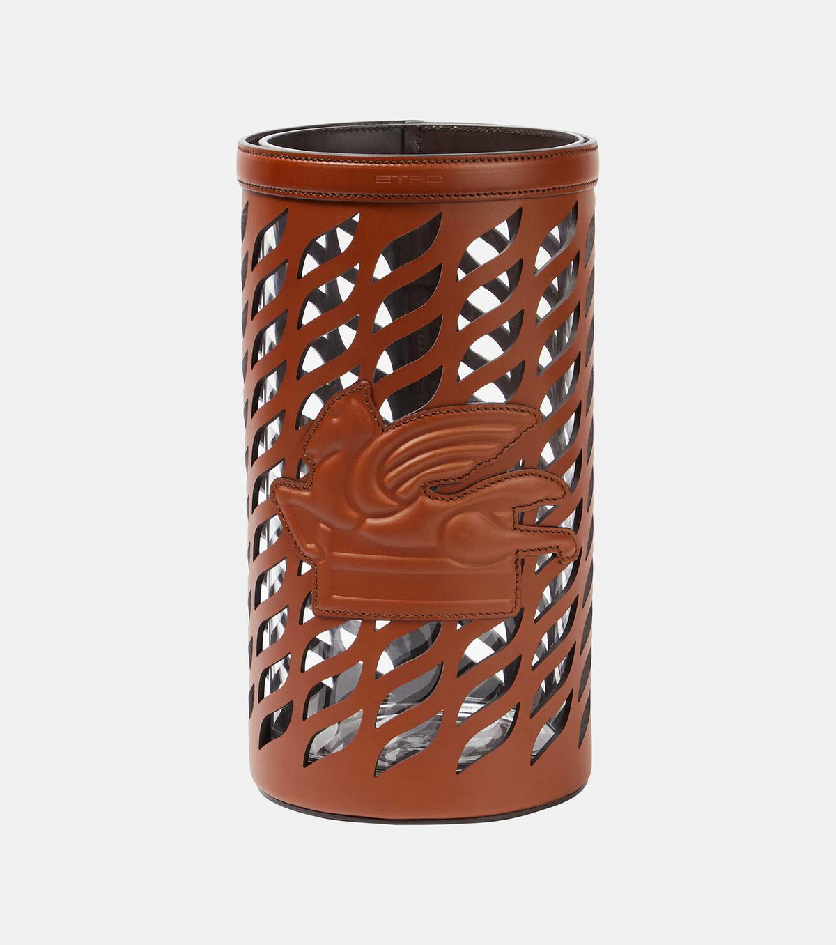 Etro Leather-trimmed glass vase