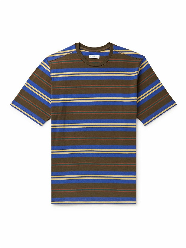 Photo: Pop Trading Company - Logo-Embroidered Striped Cotton-Jersey T-Shirt - Brown