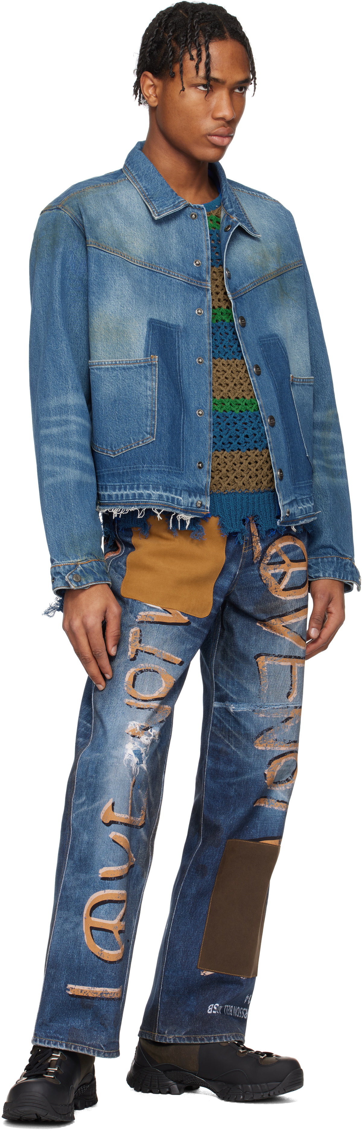 Andersson Bell Blue 'Love' Printed Denim Trompe L'oeil Jeans