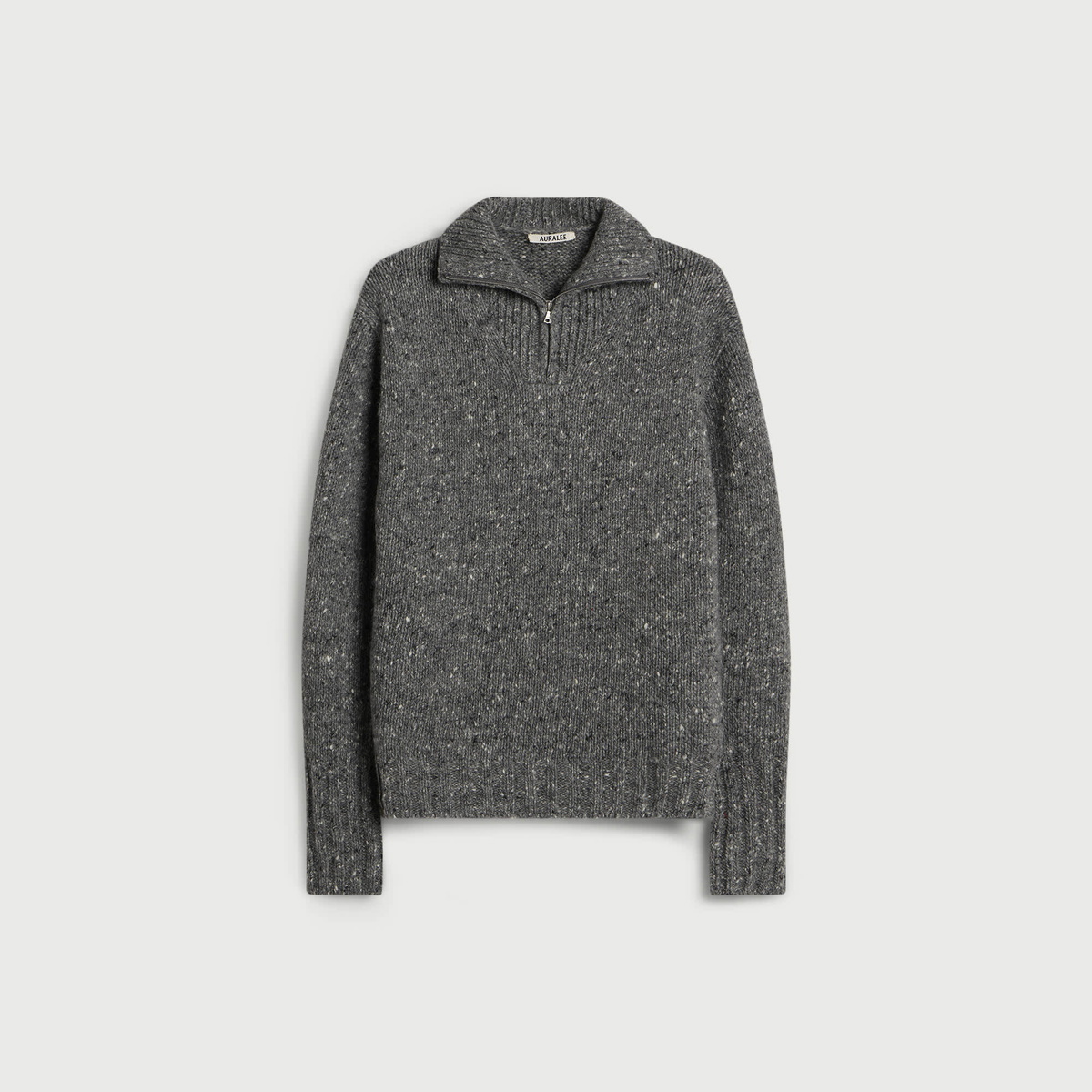 Auralee Men's Homespun Tweed Knit Zip Jumper in Grey