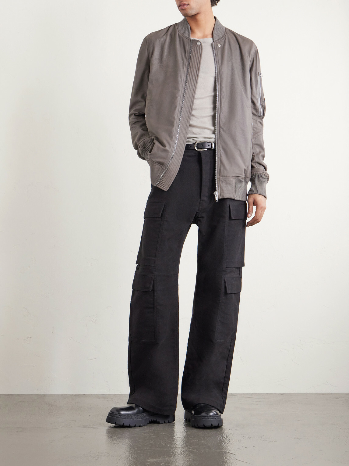 Rick Owens - Leather Bomber Jacket - Gray