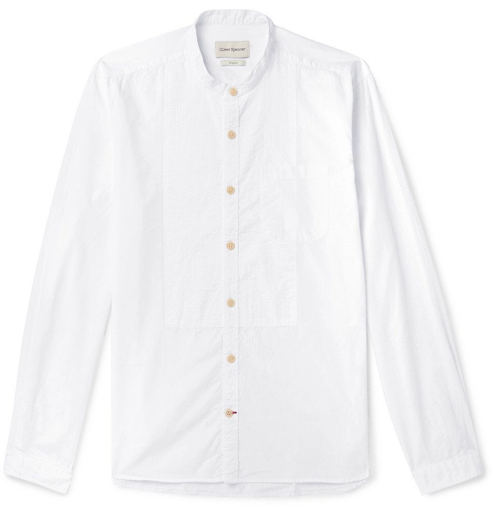 Oliver Spencer - Grandad-Collar Bib-Front Organic Cotton Shirt - White ...