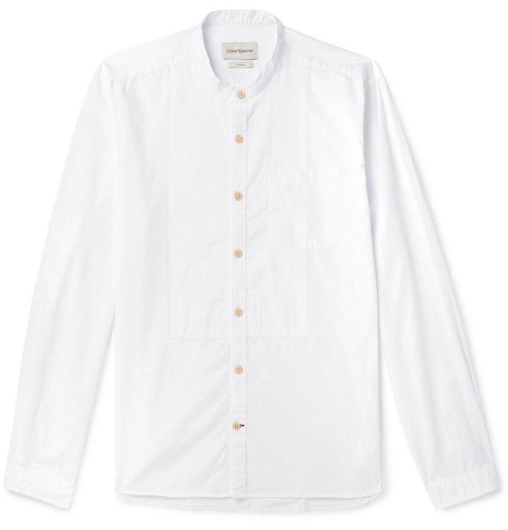 Photo: Oliver Spencer - Grandad-Collar Bib-Front Organic Cotton Shirt - White