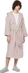 Tekla Off-White & Burgundy Terry Hooded Bathrobe