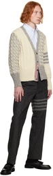 Thom Browne White & Gray 4-Bar Cardigan