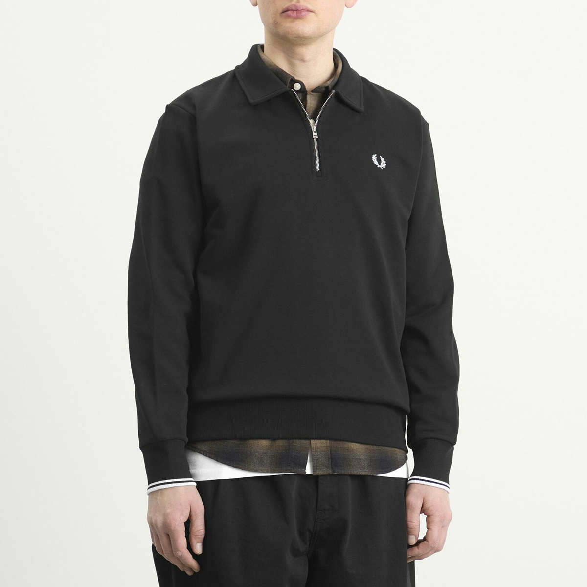 Fred Perry Men's Half Zip Collared Sweatshirt in Black