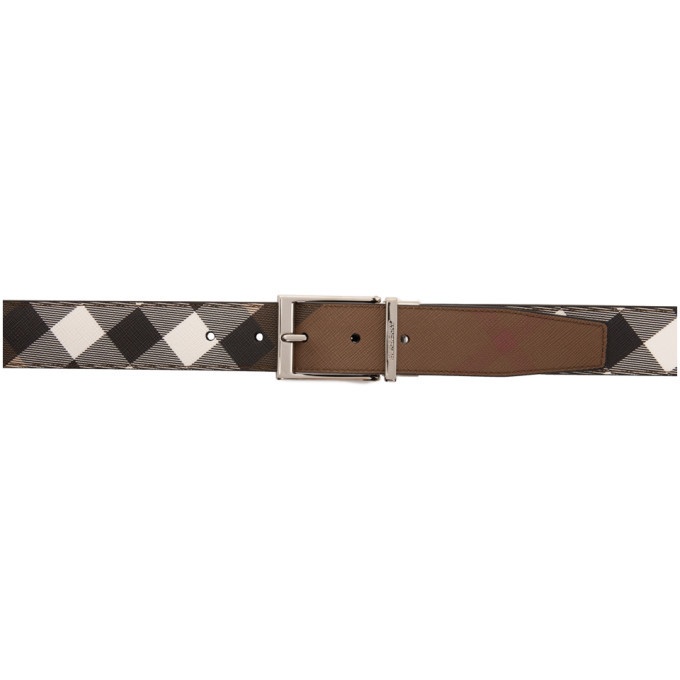 Burberry TB Buckle Canvas & Leather Reversible Belt Dark Birch Brown