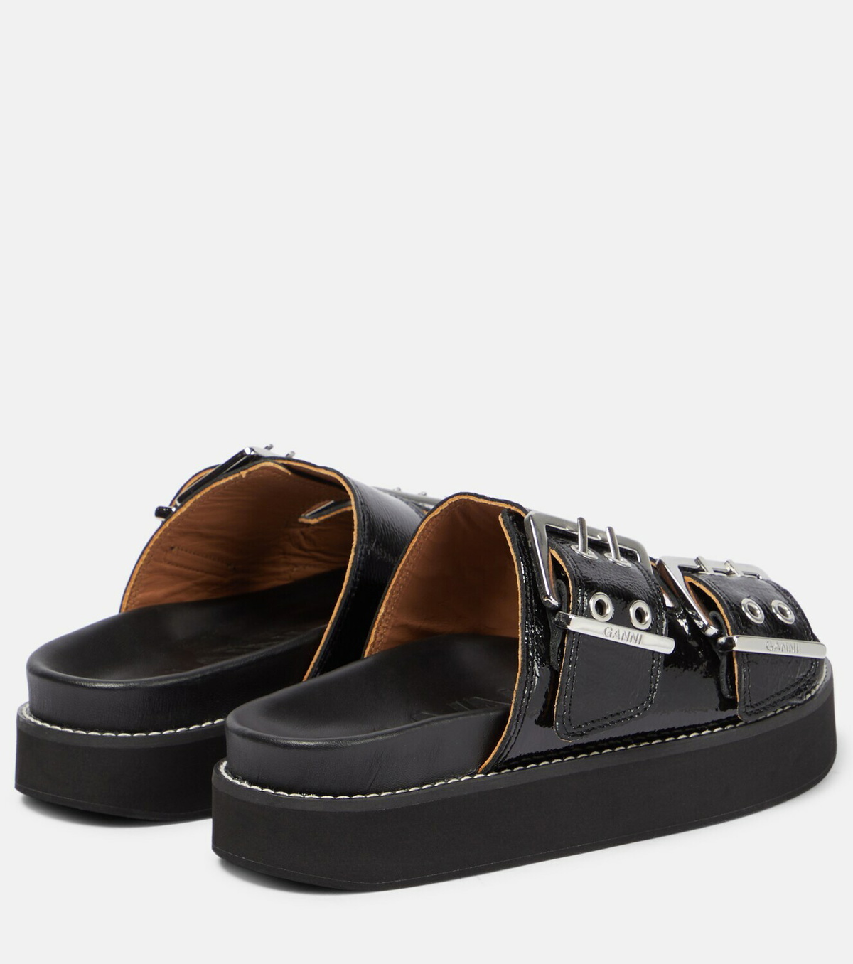 【関税&送料込】Ganni Sandal With Buckle Ganni - Buckle leather flatform sandals GANNI