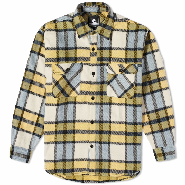 Photo: Edwin Men's Jowen Check Flannel Overshirt in Yellow/Blue/Black