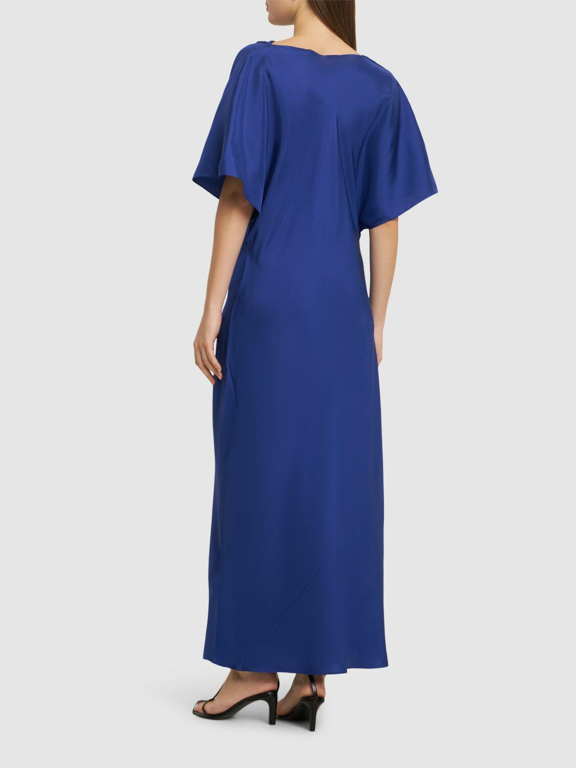 RHE Fluid Draped Silk Midi Dress Rhe