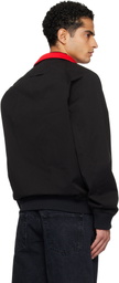Hugo Black Twill Buttoned Stand Collar Bomber Jacket