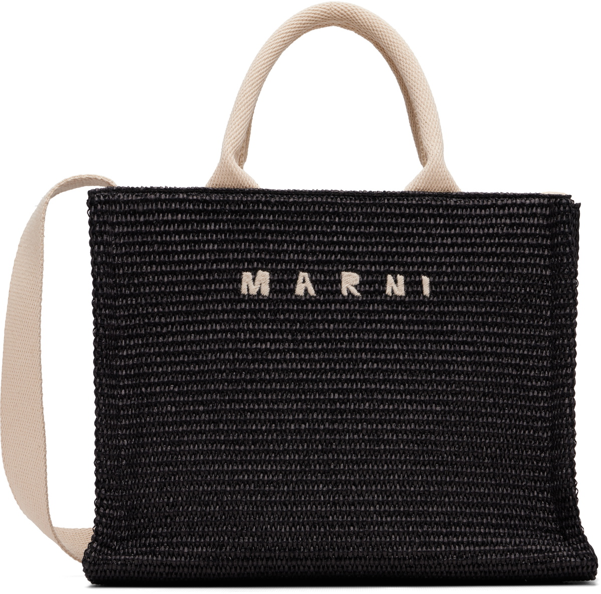 Marni Black Raffia-Effect Small Tote