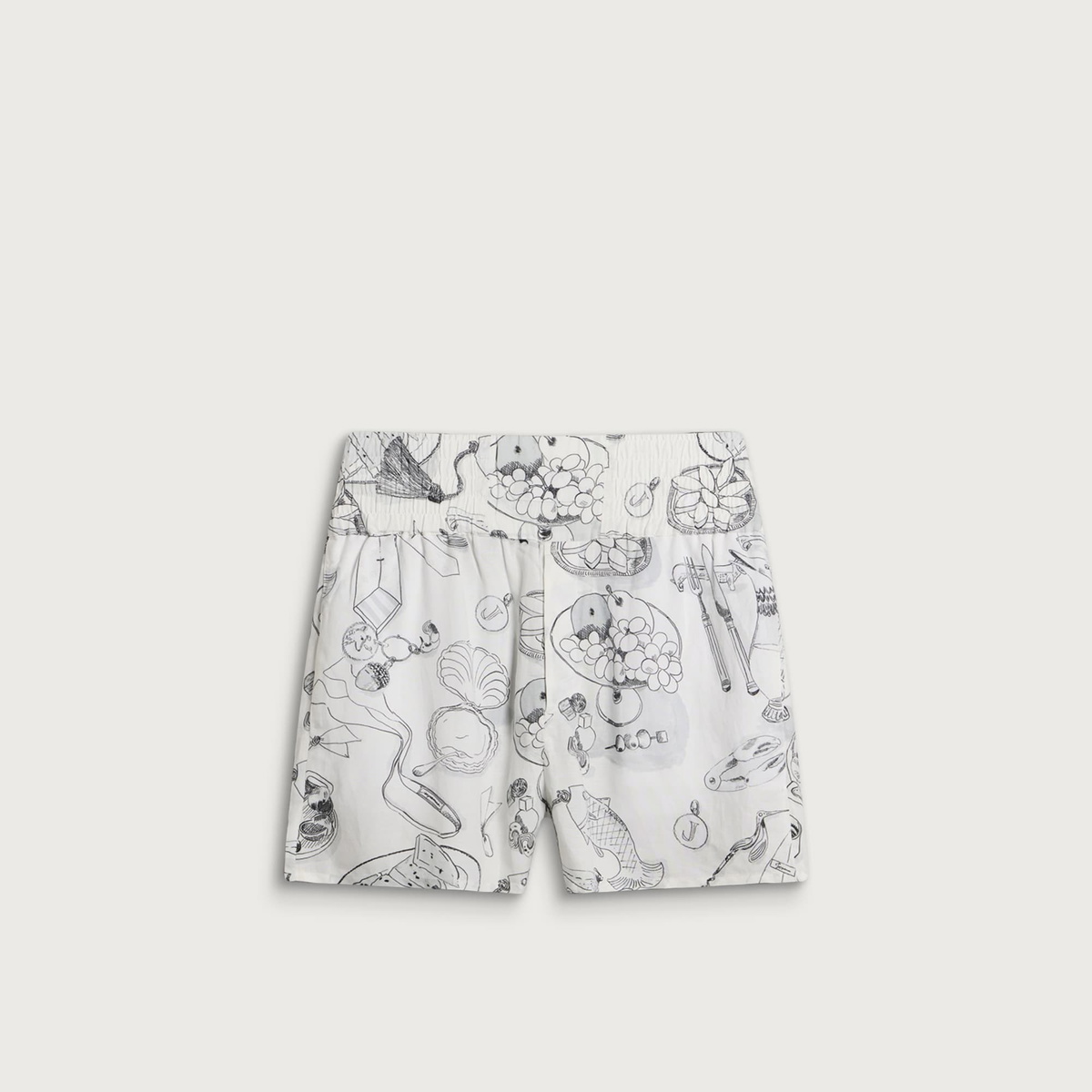 Jacquemus Men's Printed Boxer Style Shorts in Print Table Off-White/Bla