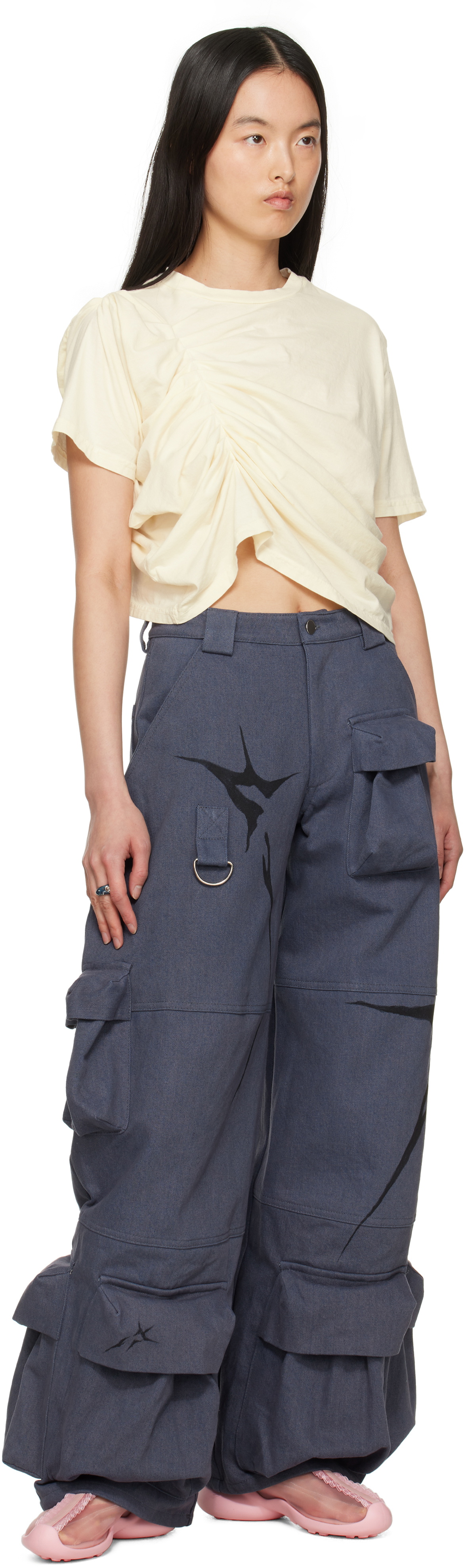Collina Strada Blue Garden Denim Cargo Pants