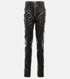 Mugler - Zipped high-waisted leather pants