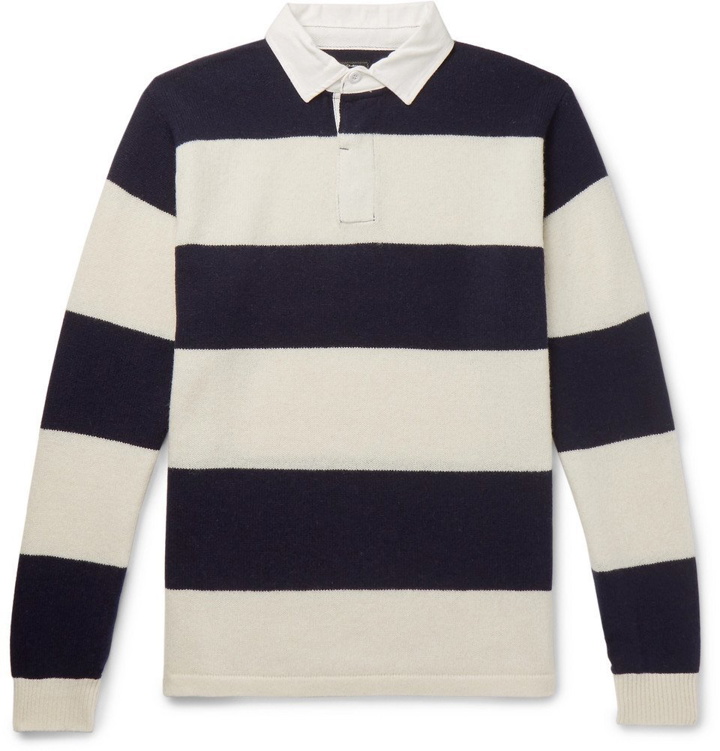 Photo: Beams Plus - Cotton Poplin-Trimmed Striped Wool Sweater - Men - White