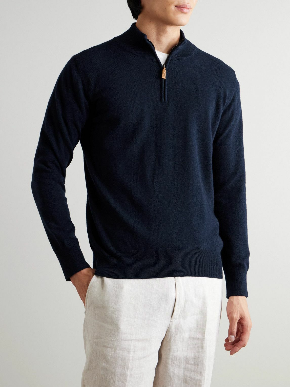 Kingsman - Wade Merino Wool and Cashmere-Blend Half-Zip Sweater - Blue