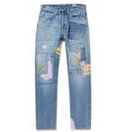 KAPITAL - Appliquéd Distressed Denim Jeans - Blue
