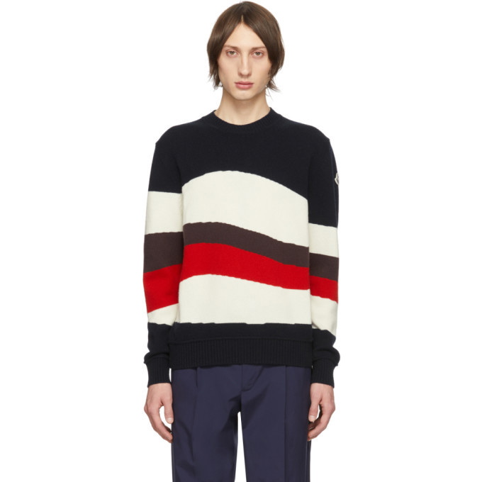 Photo: Moncler Tricolor Wool and Mohair Red Wave Sweater