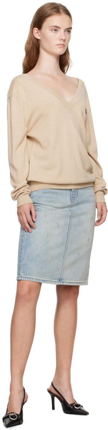 We11done Beige Deep V-Neck Sweater