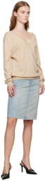 We11done Beige Deep V-Neck Sweater