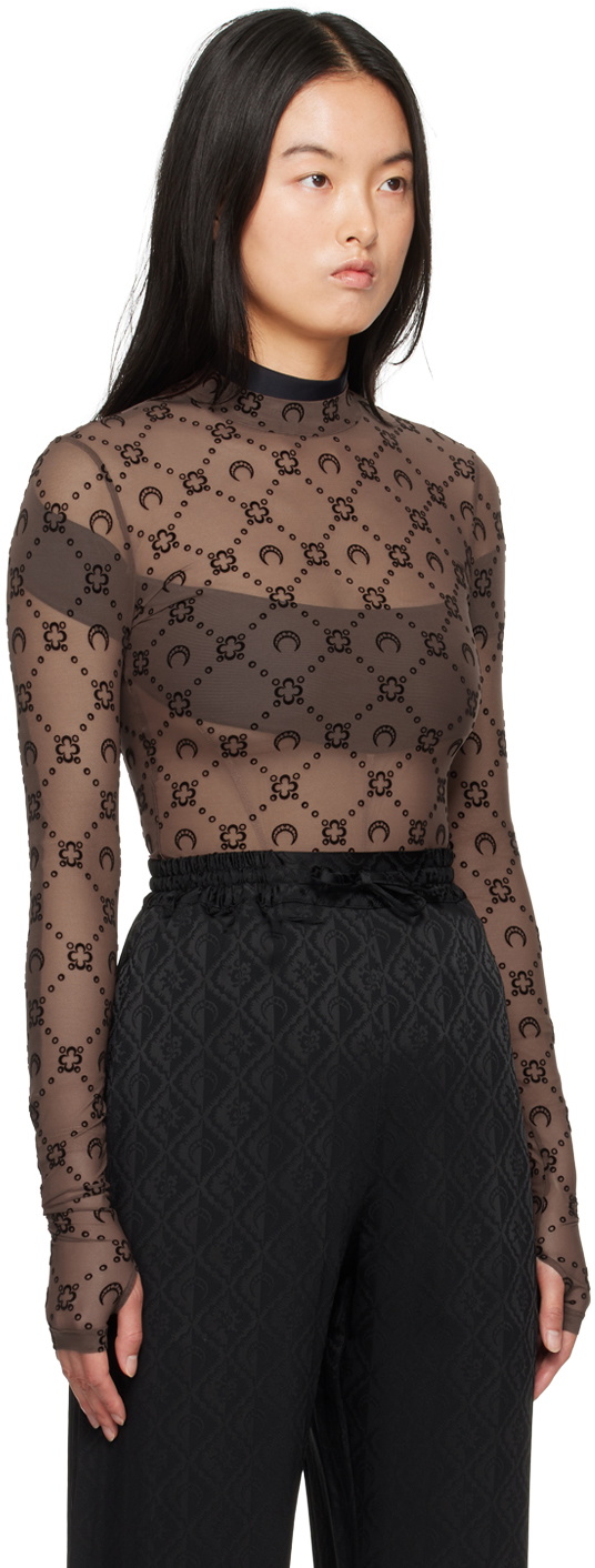 トップス MARINE SERRE KNIT POLO Marine Serre All over moon print second skin top