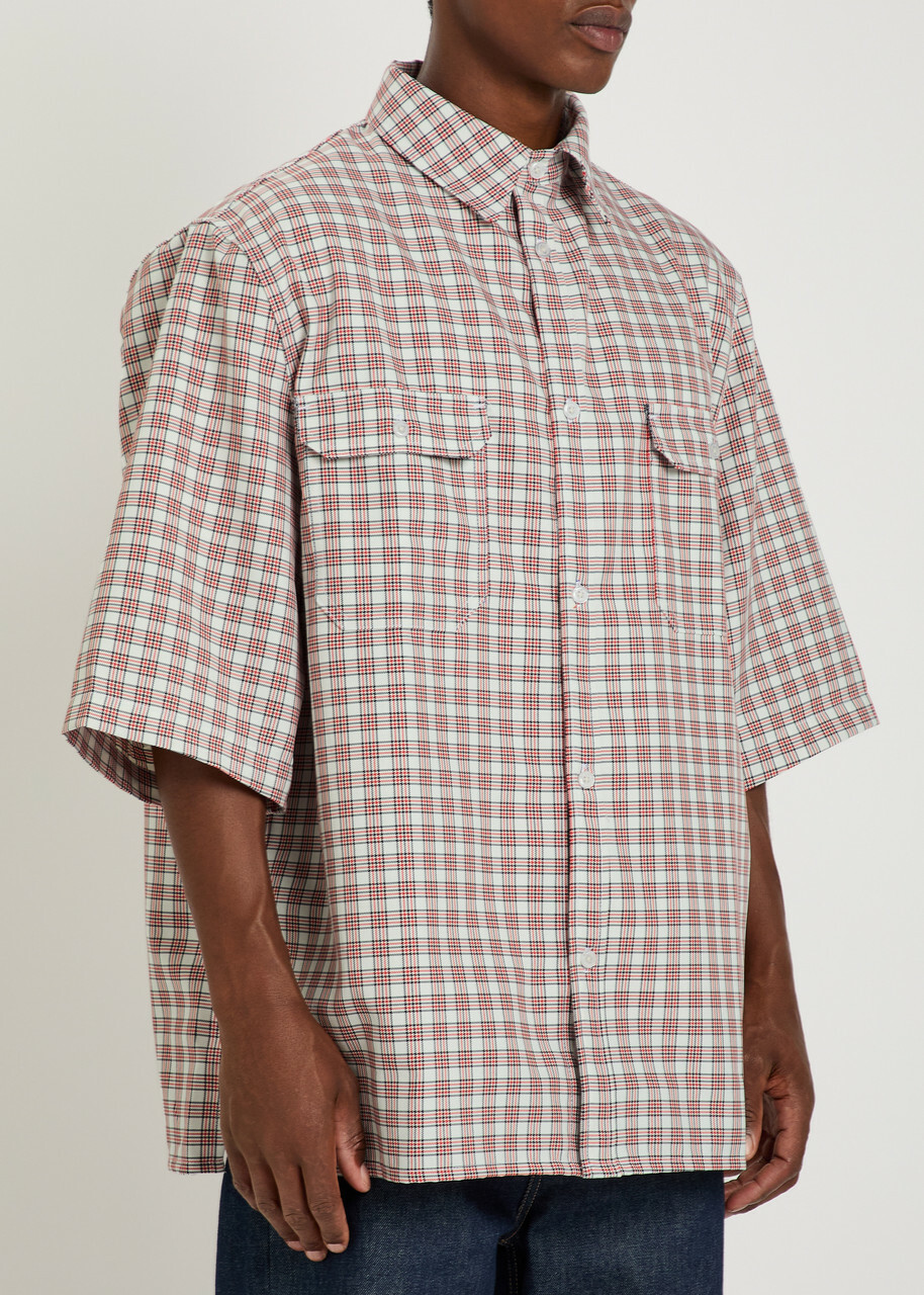 Willy Chavarria Corcoran Checked Twill Shirt Red And White