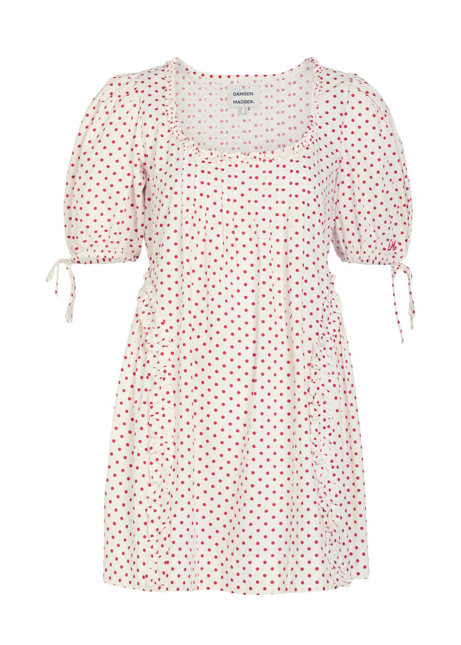 Damson Madder Meri Polka-dot Ruffled Cotton-poplin Mini Dress White