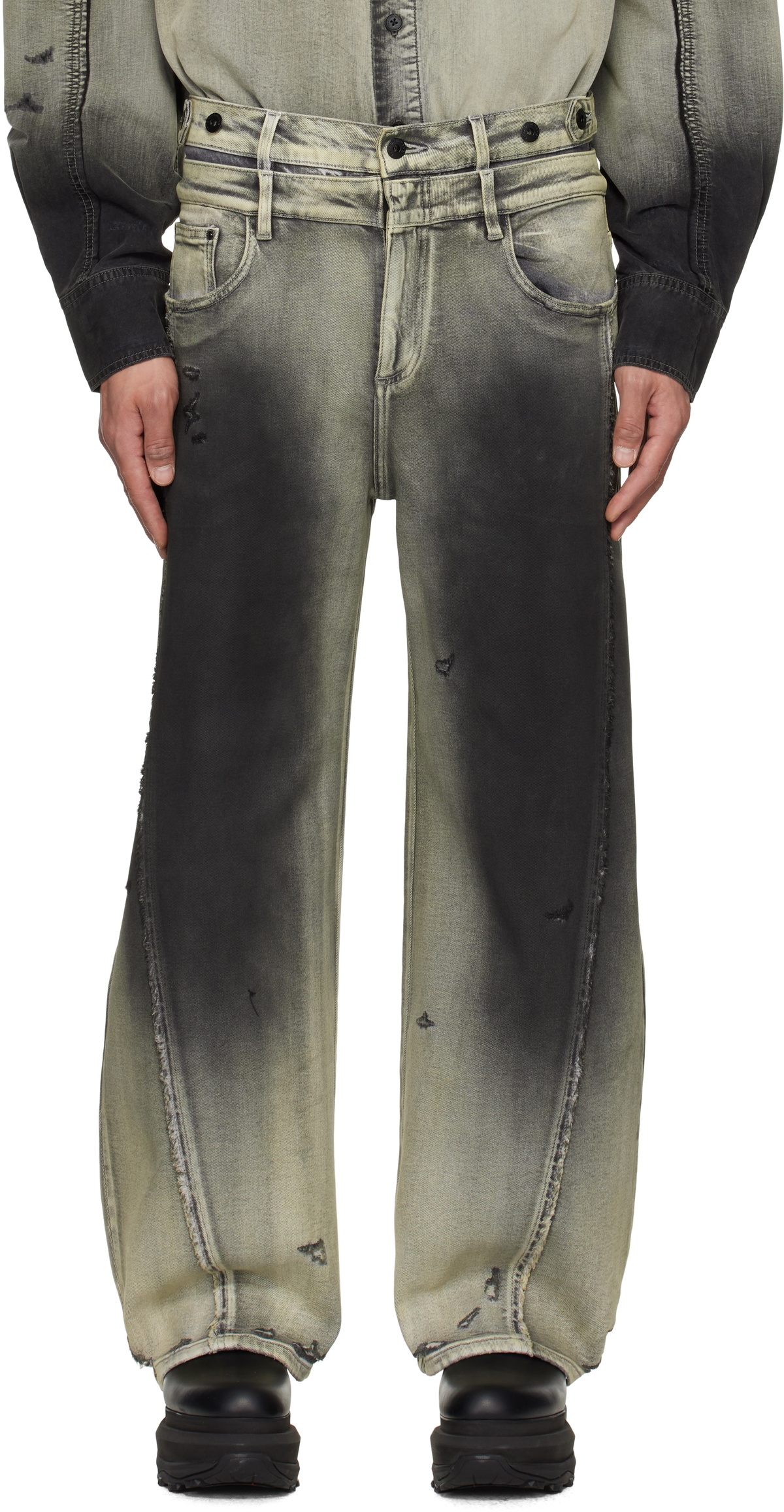 パンツ FengChenwang DECONSTRUCTION WASHED JEANS Feng Chen Wang deconstructed-design Denim Jeans | Blue