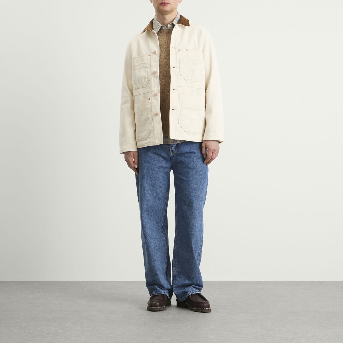 Drake's Men's Denim Welder Jacket in Ecru