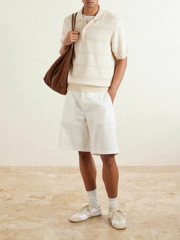 Photo: Lardini - Striped Organic and Recycled-Cotton Polo Shirt - Neutrals