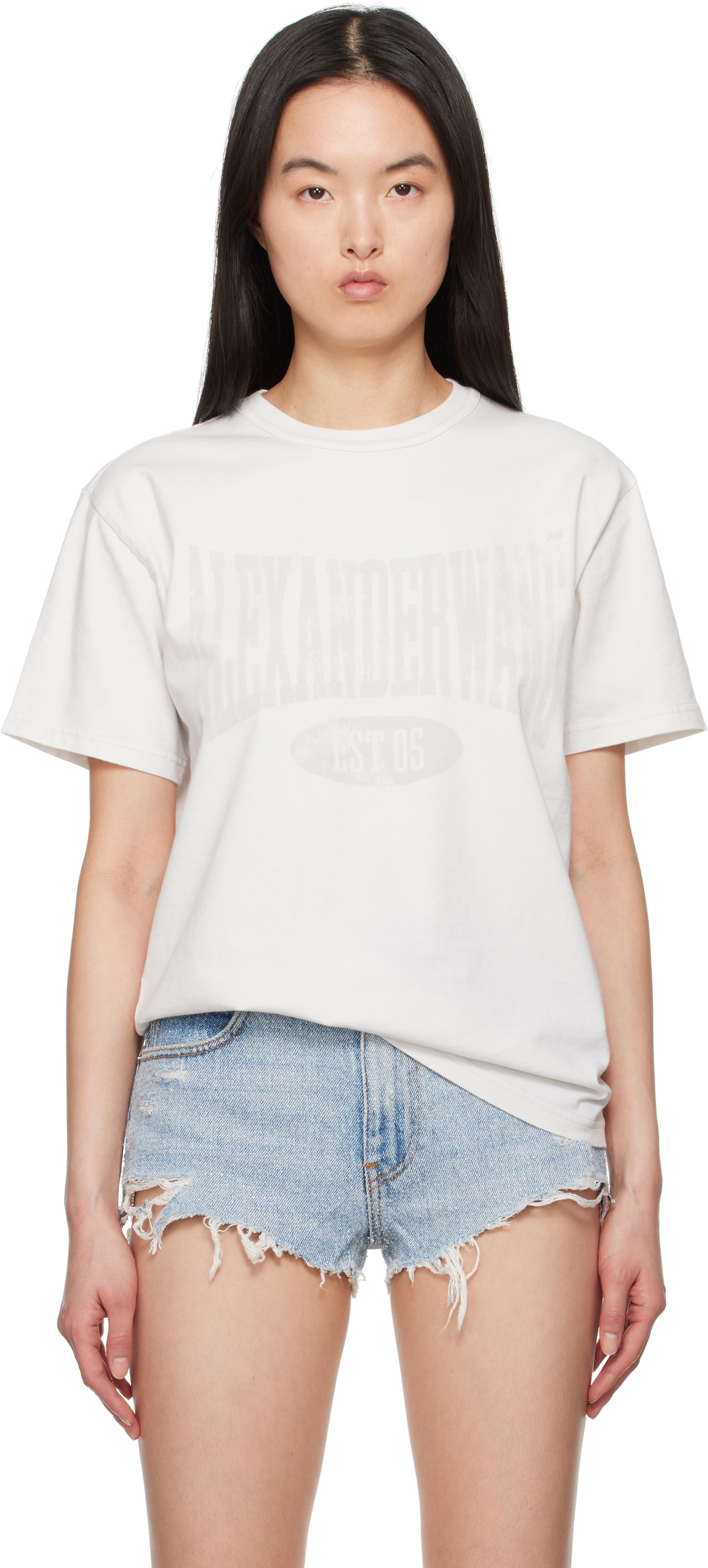 alexanderwang.t Off-White Distressed Logo T-shirt