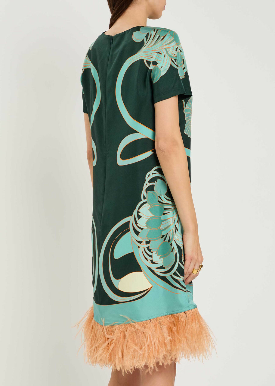 LA Double J Swing Feather-embellished Silk Midi Dress Blue