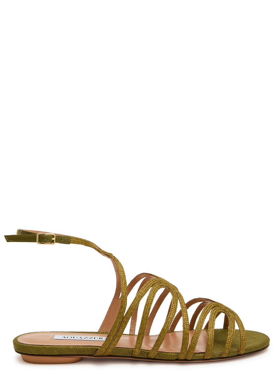 Aquazzura Serenade Raffia Sandals Khaki