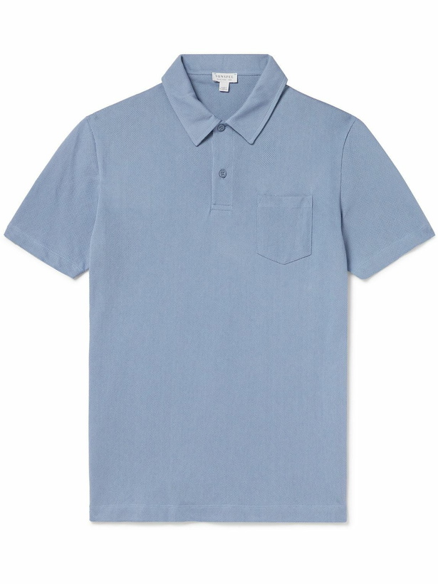Photo: Sunspel - Riviera Cotton-Mesh Polo Shirt - Blue