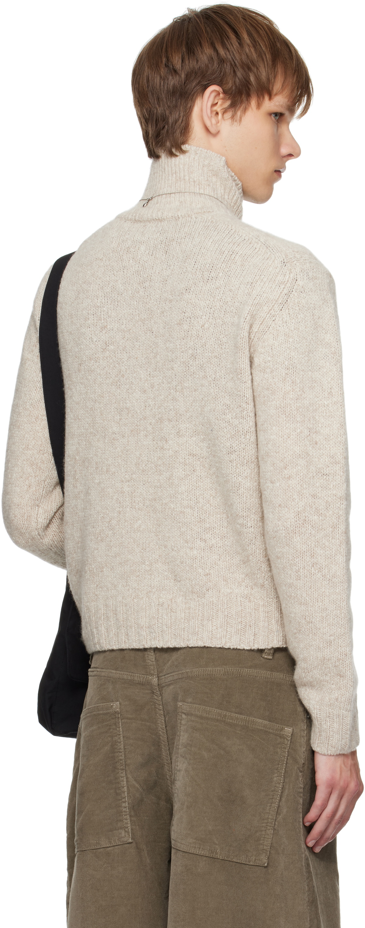 AURALEE Beige Cashmere Melange Knit Turtleneck