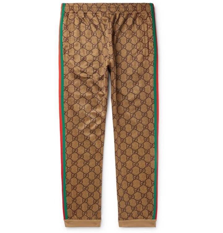 Photo: Gucci - Webbing-Trimmed Logo-Print Jersey Track Pants - Camel