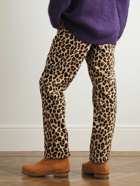 Wacko Maria - Pleated Leopard-Print Cotton-Corduroy Trousers - Brown