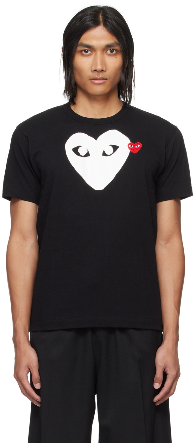 COMME des GARÇONS PLAY Black & White Large Double Heart T-Shirt Comme ...