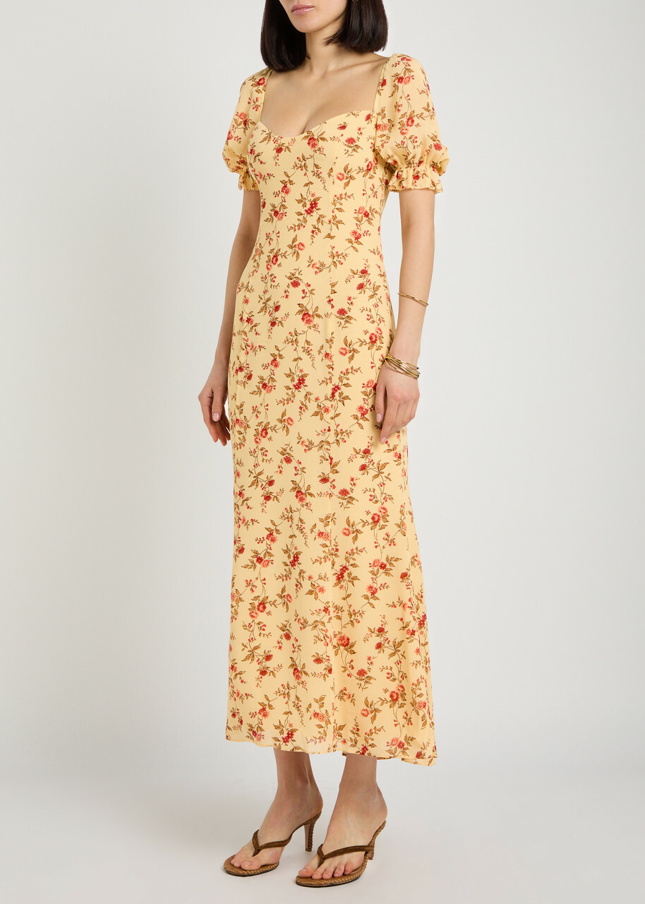 Reformation Gloria Floral-print Chiffon Midi Dress Yellow