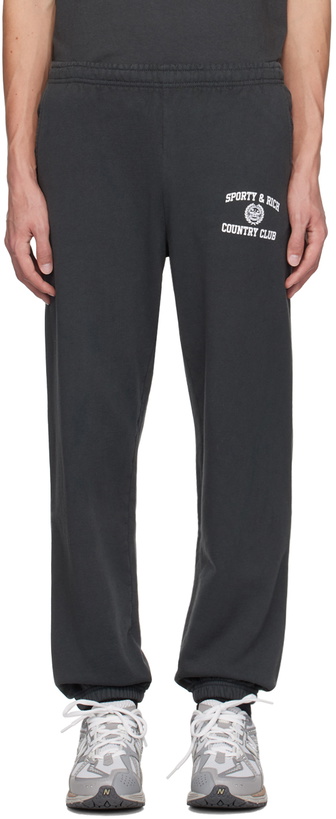 Photo: Sporty & Rich Black Varsity Crest Sweatpants