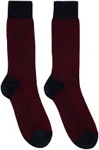 Ferragamo Navy & Red Gancini Socks