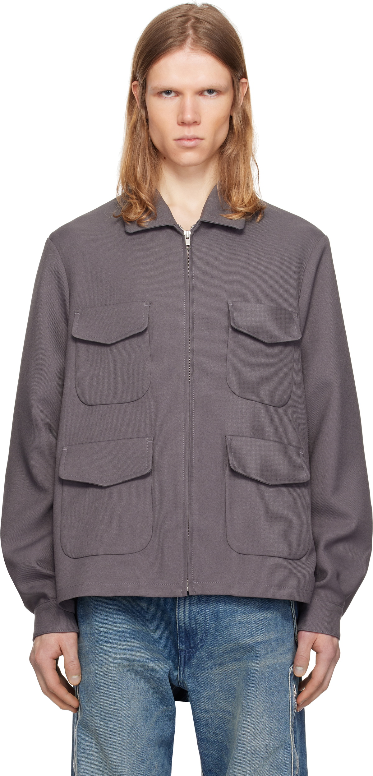 Random Identities Blue Zip Denim Jacket Random Identities