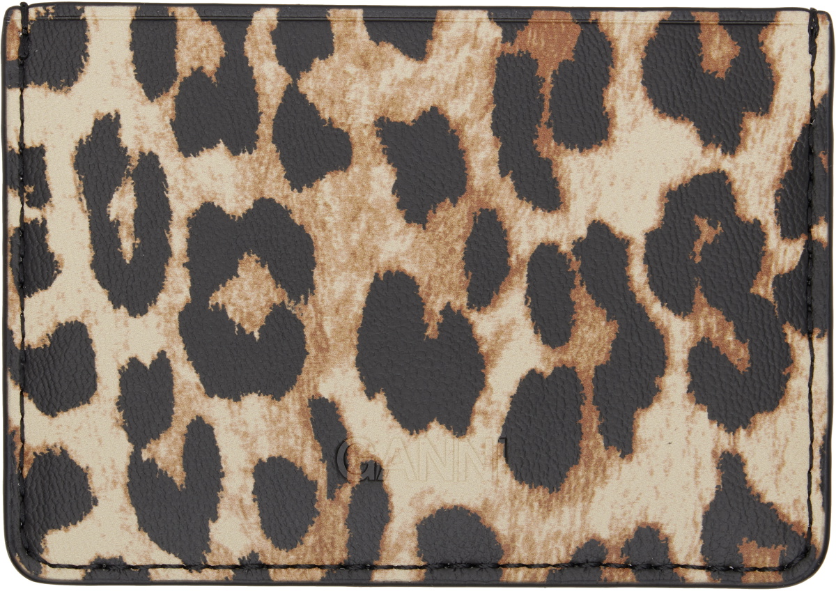 GANNI Beige & Black Leopard Printed Bou Card Holder