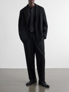 ATON - Pleated Tapered Wool-Twill Suit Trousers - Black