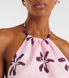 Cala de la Cruz Lodi floral halterneck linen crop top