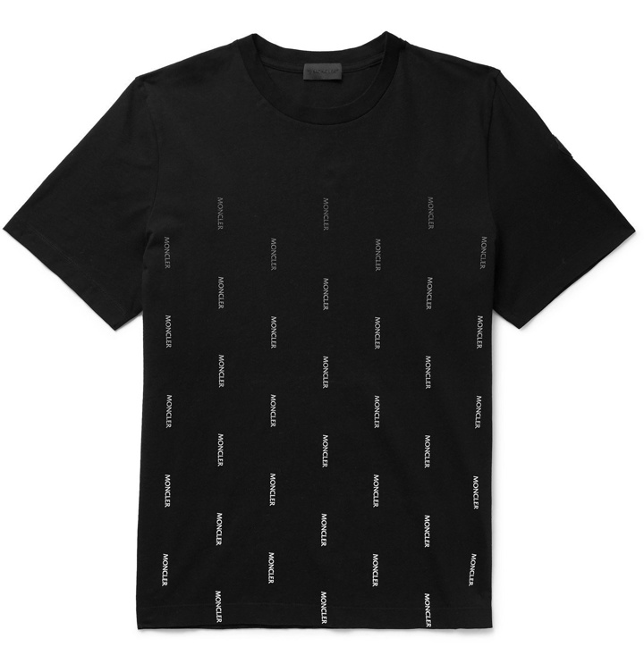 Photo: MONCLER - Dégradé Logo-Print Cotton-Jersey T-Shirt - Black