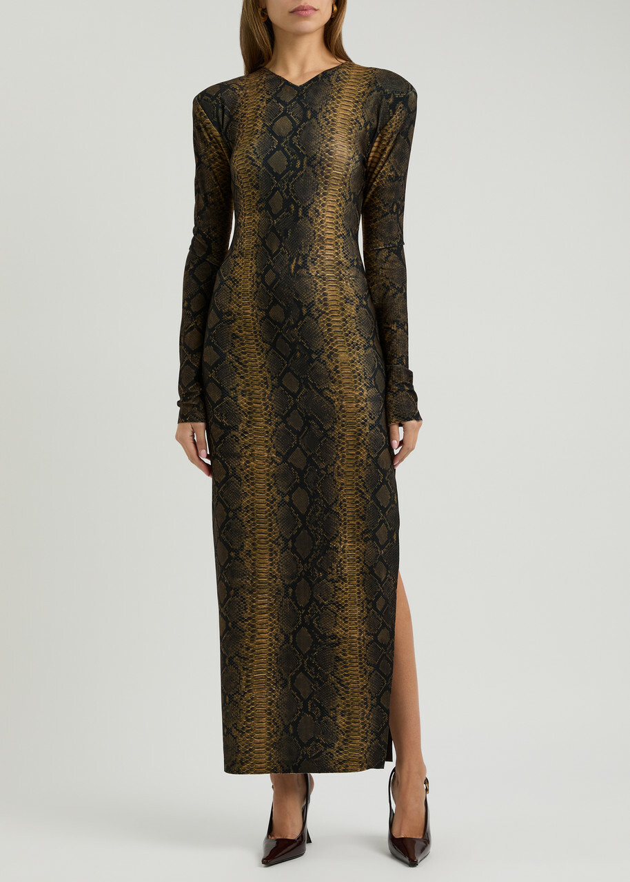 Norma Kamali Python-print Stretch-jersey Maxi Dress Multicoloured