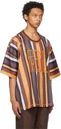 Phlemuns Brown Striped Oversized Logo T-Shirt