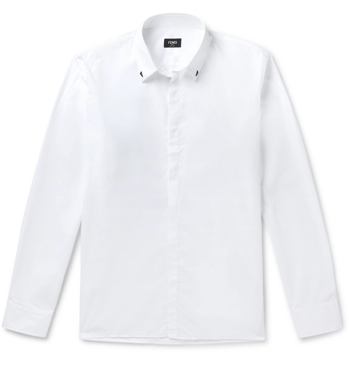 Photo: Fendi - Slim-Fit Appliquéd Cotton Shirt - White